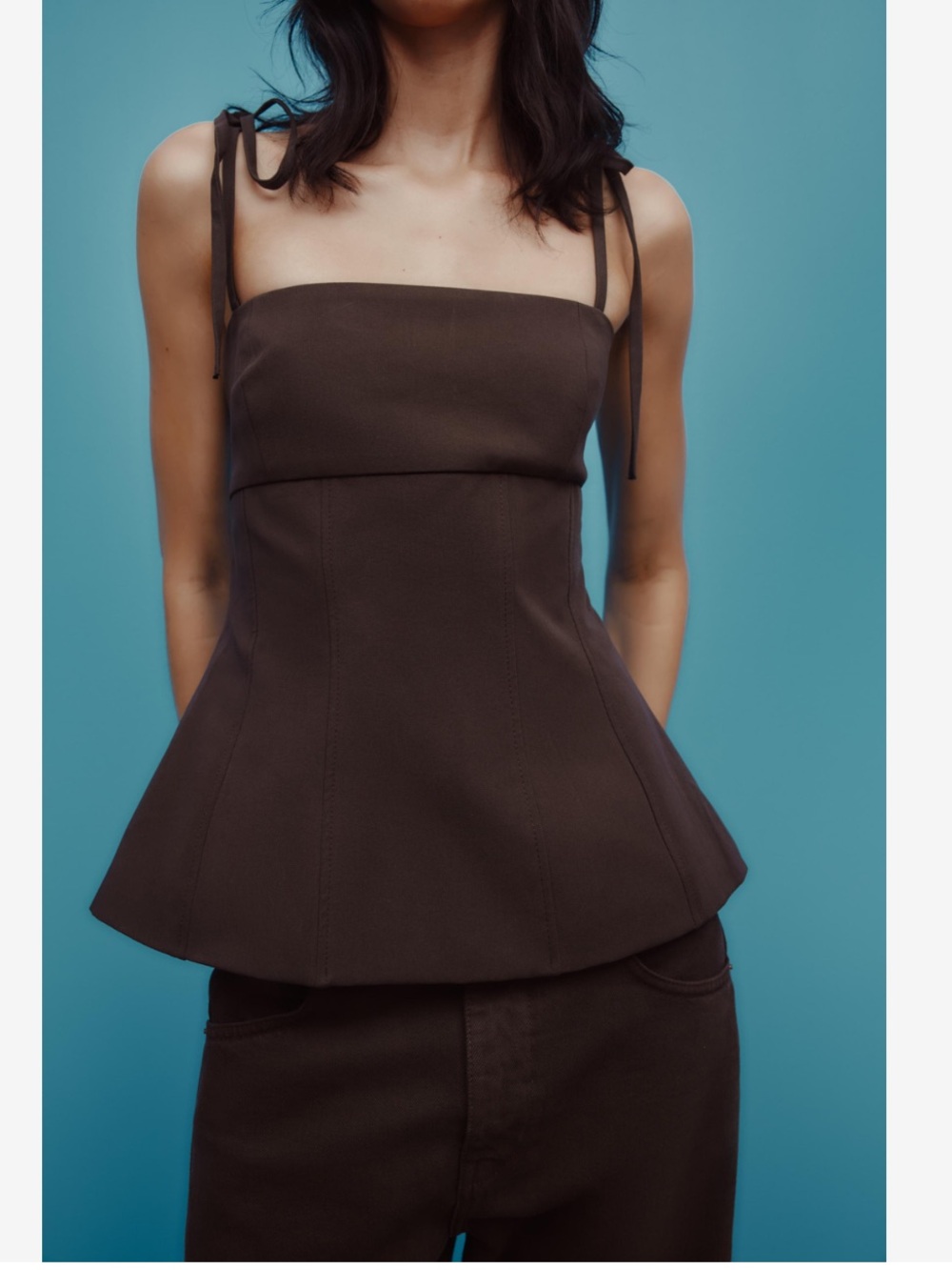 ZARA Bow Strap Top Brown NWT Large